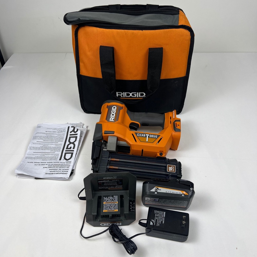Ridgid 18V Brad Nailer R86091 18 Gauge Brushless Lithium Kit Excellent Cordless